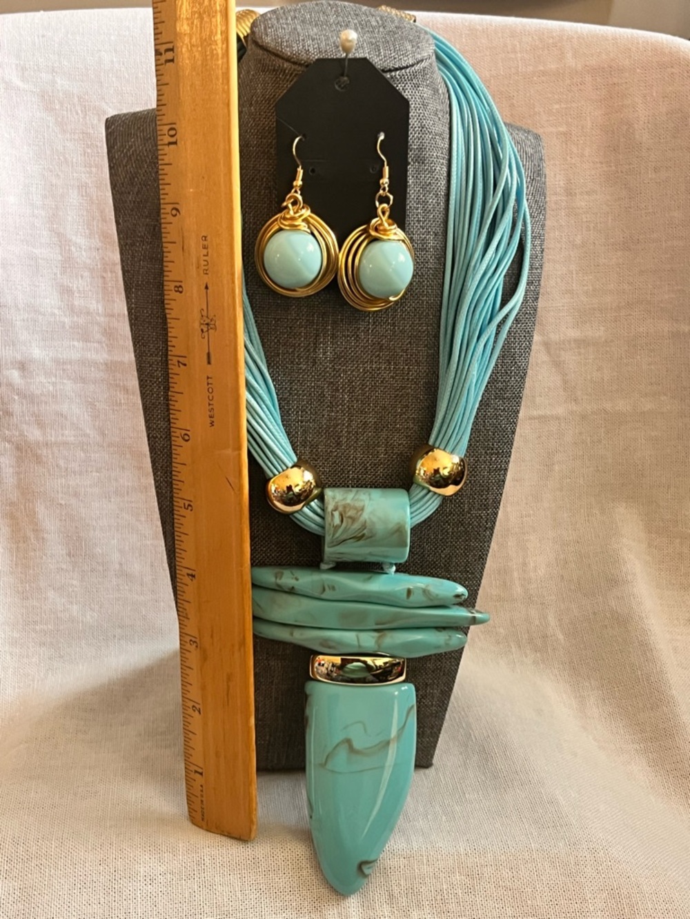 Brilliantly Bold Turquoise Statement Multi-Strand Necklace and Earring Set - Picture 2 of 7